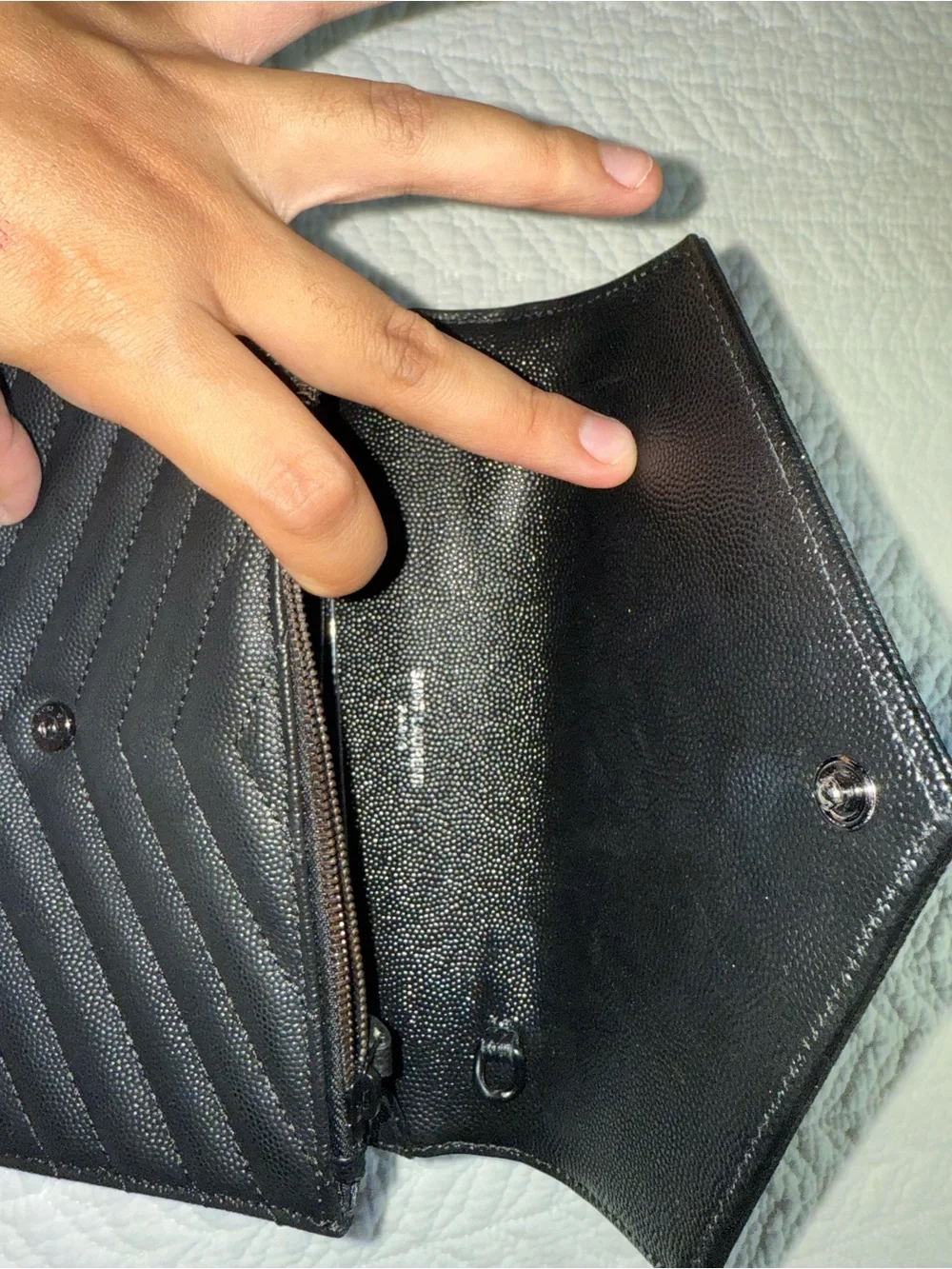 Saint Laurent Black Chevron Quilted Envelope Wallet